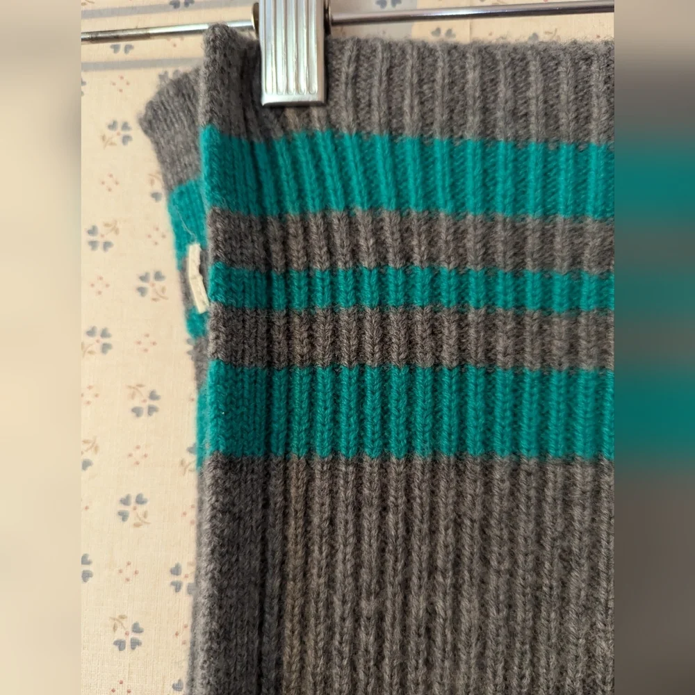 Lululemon Athletica Wool Gray Teal Striped Scarf Soft Comfy Warm